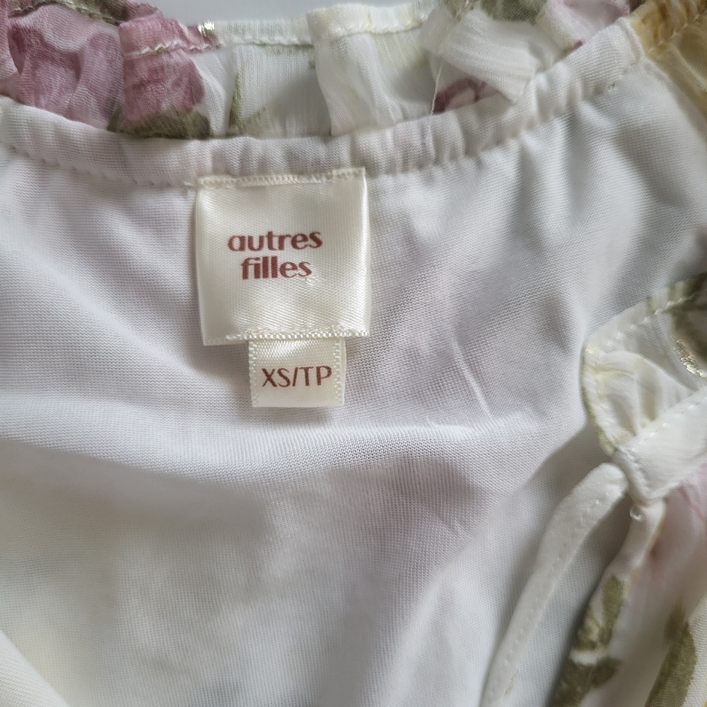 White Floral Blouse Autres Filles XS Dainty Feminine Spring Easter fairycore - Picture 2 of 5